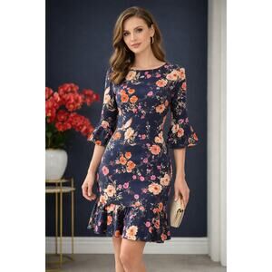 Eliza J Womens 10P Navy Floral Shift Dress Romantic Chic Timeless Polished Artsy